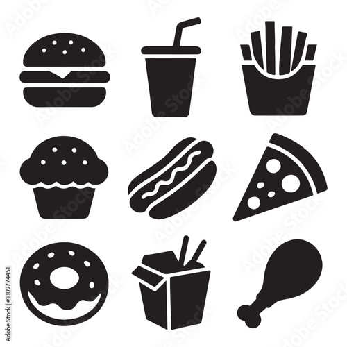  Fast Food Silhouette Icons vector