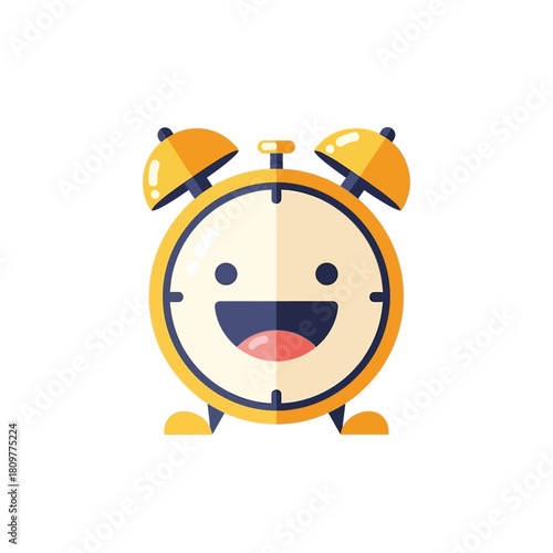 Cheerful clock illustration reminding time for awakening with a happy expression