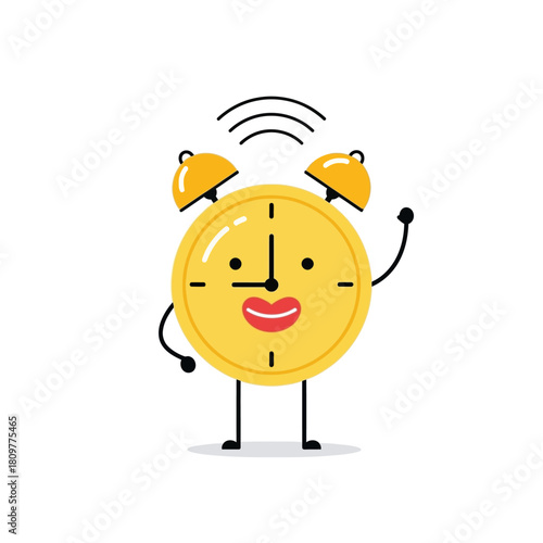 Smiling Clock Character Waving Hello Time Concept with Antenna Rings Animation