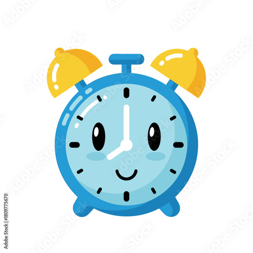 Smiling clock face with adorable cartoon eyes and cheerful expression design illustration