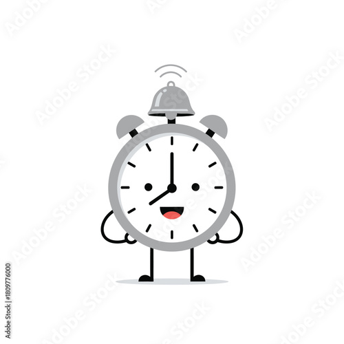 Whimsical alarm clock character radiating positivity and punctuality illustration