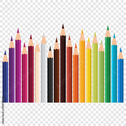 Set of colored pencils of different colors