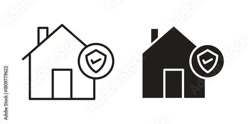 Home insurance icon in minimal flat, stroke style. suitable for graphic designs