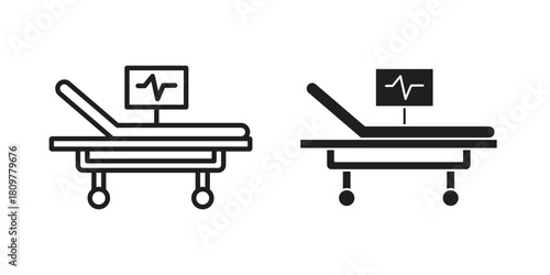 Hospital bed icon in minimal flat, stroke style. suitable for graphic designs