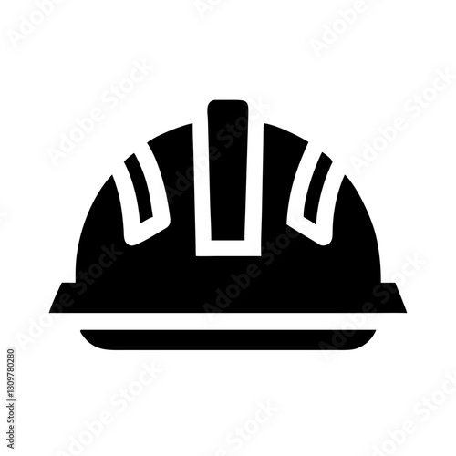 Hard hat in black silhouette on white background  