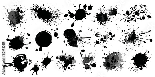 Abstract ink circle silhouette set with hand drawn brush lines artistic spatter texture .black and white vector collection of artistic round brushstroke shape background design .