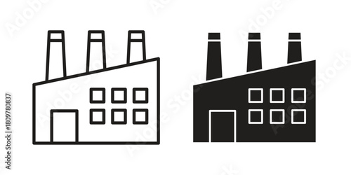 Industrial factory icon in minimal flat, stroke style. suitable for graphic designs