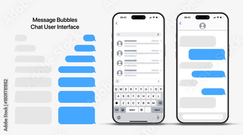 Message smartphone template. Mobile chatting sms app template bubbles. Message bubbles chat on smartphone icons. Phone chatting sms template bubbles. Isolated smartphone mockup. Stock vector.