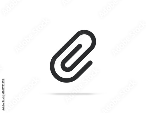 Attachment icon on white. Paper clip icon. Paperclip, attach, document clip, page clamp, office sign symbol. Thin line vector symbol isolated on white background