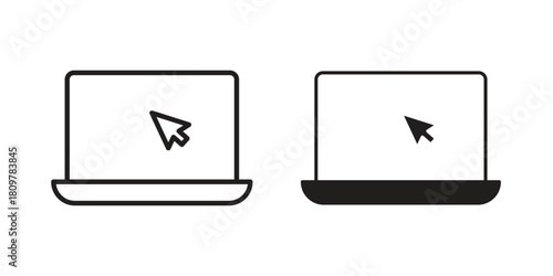 Laptop icon in minimal flat, stroke style. suitable for graphic designs
