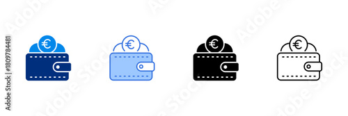 Wallet Icon Set With Euro Currencies