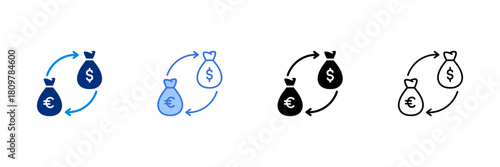 Exchange Icon Set With Euro Currencies