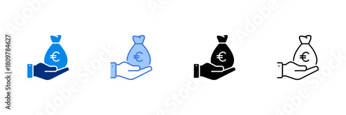 Money Icon Set With Euro Currencies