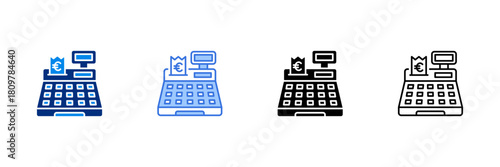 Cash Register Icon Set With Euro Currencies