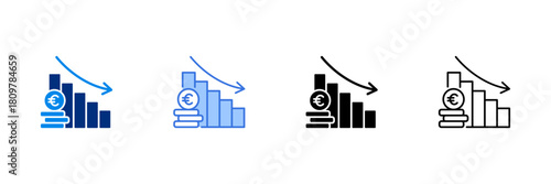 Chart Down Icon Set With Euro Currencies