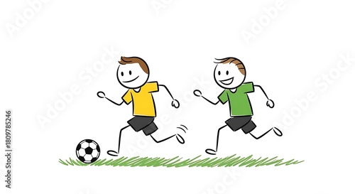 Stick Figure Soccer Players in Action - A Fun Illustration.