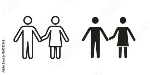 Man and woman icon in minimal flat, stroke style. suitable for graphic designs