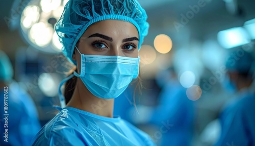 Surgeon wearing mask in operating room