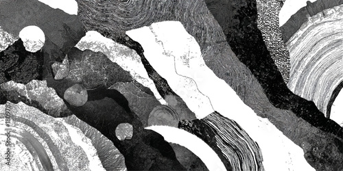 Abstract natural rock formation backdrop with stratified stone .surface grungy black rugged geological structure background design .