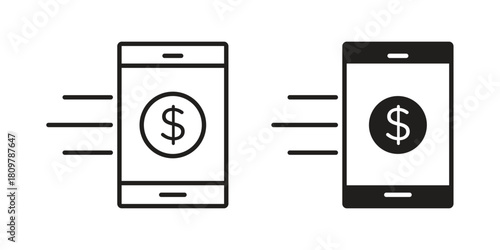 Mobile banking icon in minimal flat, stroke style. suitable for graphic designs