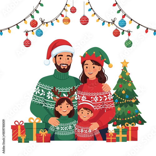Celebrating togetherness a heartwarming christmas family portrait with festive ornaments and gift