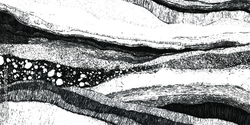 Abstract natural rock formation backdrop with stratified stone .surface grungy black rugged geological structure background design .