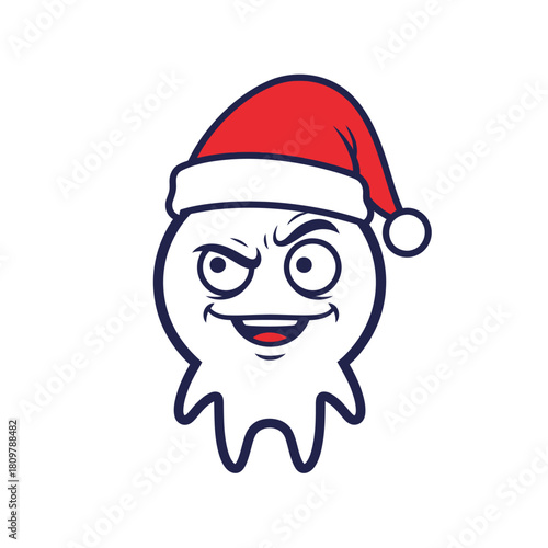 Mischievous holiday spirit: Animated character with Santa hat and playful expression