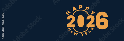 Happy new year 2026 greeting card design with golden text on dark blue Vector