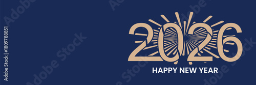 Happy new year 2026 festive banner with golden numbers and celebratory design Vector