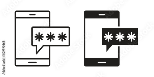 Otp sms password icon in minimal flat, stroke style. suitable for graphic designs