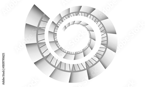 Obraz na plátně top view spiral staircase with handle, vector illustration isolated on white background