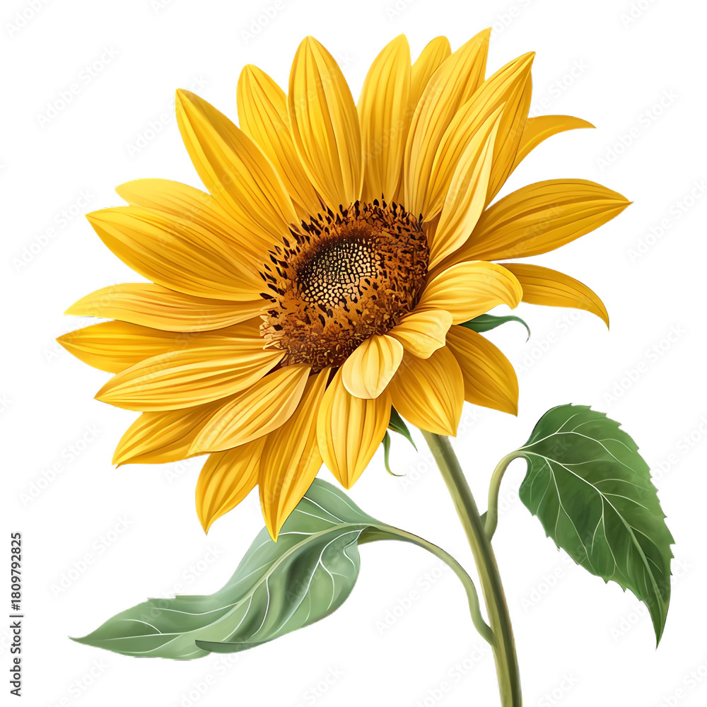 Naklejka premium sunflower isolated on white Vibrant Tilted Sunflower Head