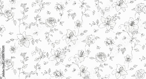 Delicate Hand-Drawn Floral Pattern with Elegant Botanical Elements.