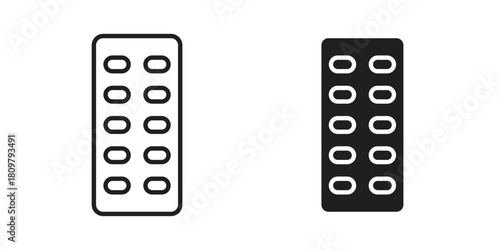 Pill blisters. collection. Silhouette flat icon design element.icon in minimal flat, stroke style. suitable for graphic designs