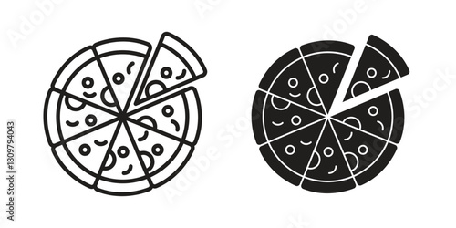 Pizza icon in minimal flat, stroke style. suitable for graphic designs