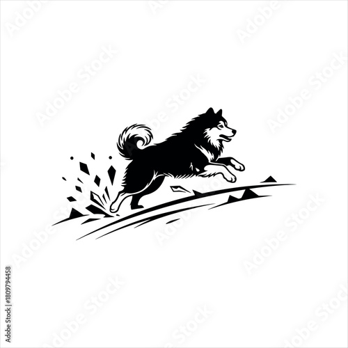 Dynamic Samoyed Dog Running Through Snow Vector