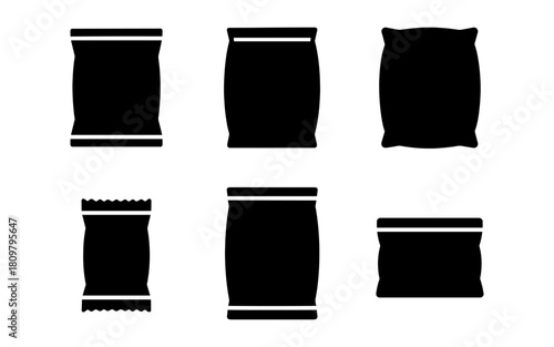 Set of six silhouette snack packages in minimalist design