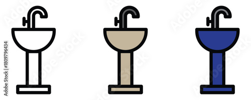 Modern bathroom sink icons for stylish home renovation and plumbing designs, showcasing clean lines and minimalist style for interior design projects