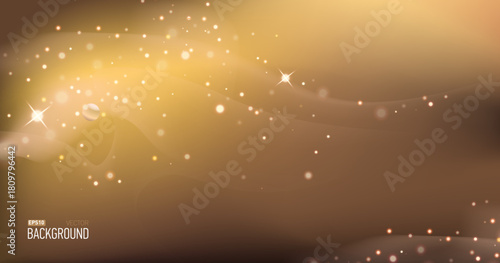 Bright golden christmas glitter background with stars. Festive glowing blurred texture.