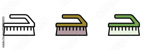 Modern cleaning brush icon set for household chores and hygiene, showcasing cleanliness and order in home maintenance with a variety of colors and styles