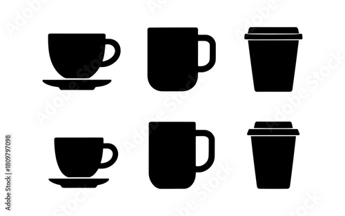Silhouette coffee cup icons set for cafes and beverage branding