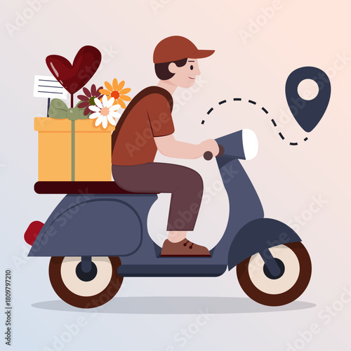 Scooter delivery. Gifts. Delivery of flowers and gifts for Women's Day. Gift wrapping for 8 months.