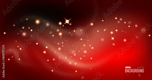 Red christmas glitter background with stars. Festive glowing blurred texture.