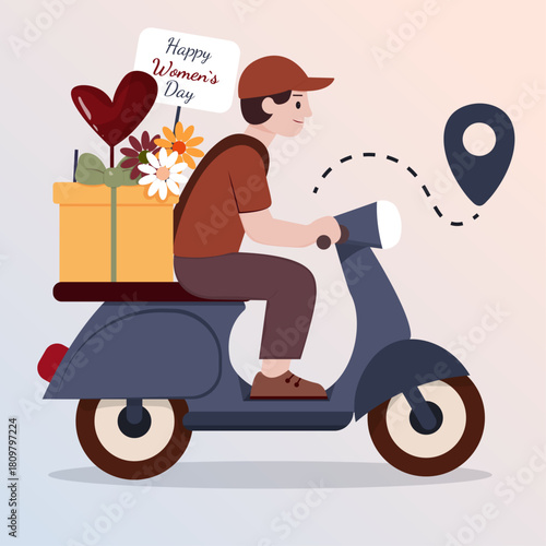 Scooter delivery. Gifts. Delivery of flowers and gifts for Women's Day. Gift wrapping for 8 months.