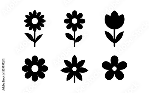 Silhouette flowers set: simple floral icons for modern designs
