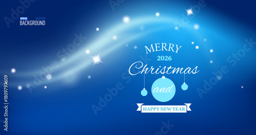 2026 Happy New Year card illustration with magic festive background. Vibrant bokeh lights. Vector Holiday Season Design with Christmas greetings typography lettering.