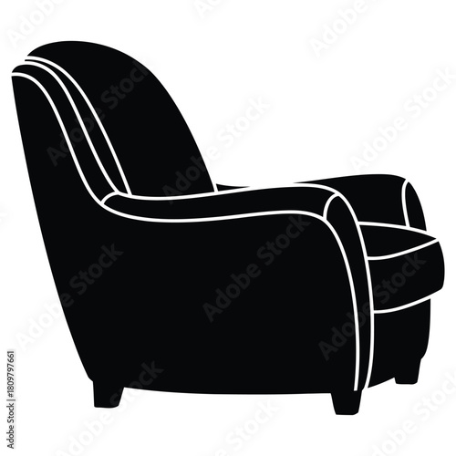 Detailed black silhouette of a classic armchair ideal for design projects on transparent background