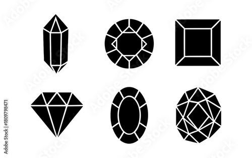 Black silhouette shapes of geometric gemstone designs for jewelry inspiration