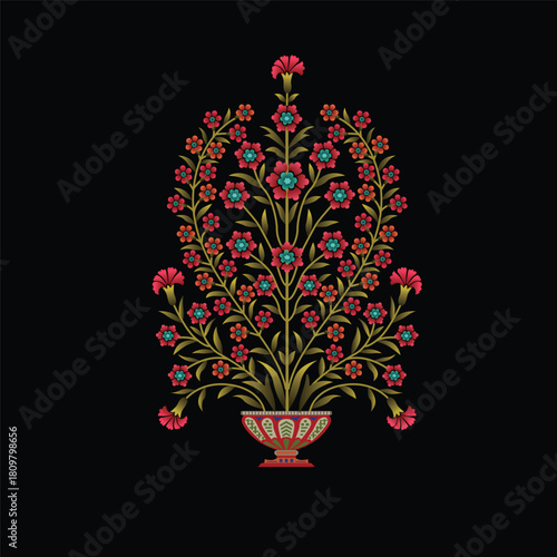 Abstract  color mughal  motif bunch white background design