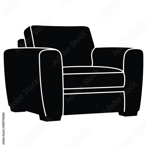 Black silhouette of a comfortable armchair simple design on transparent background